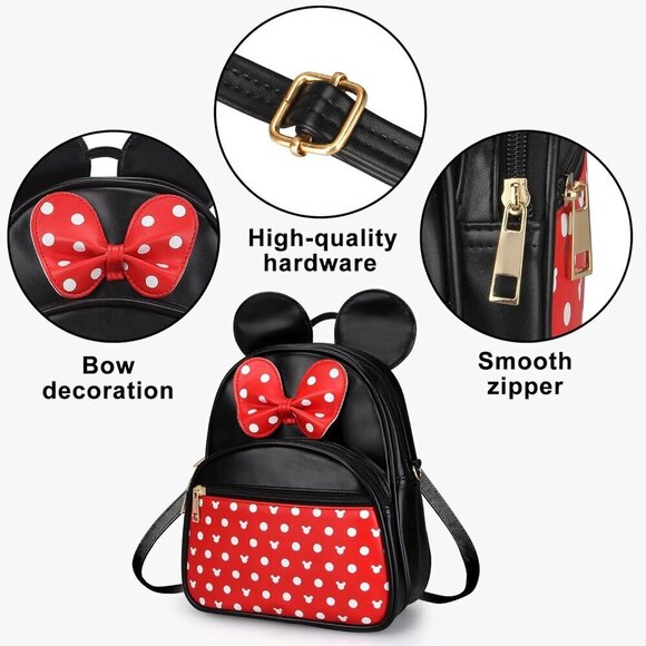 🆕 Dksyee Leather Cute Mini Mouse Women Black Bowknot PolkaDot Toddler Backpack - Picture 4 of 7